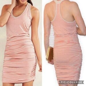 Athleta Ember Dress Bodycon Ruched Striped Racerback Orange Mini XS Casual Party